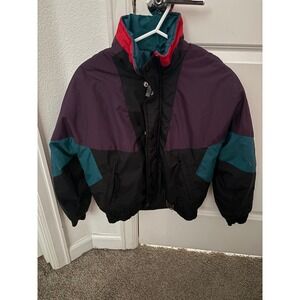 HOT MUSIC 80's Color Block Ski Jacket Purple Teal Red Black Size M